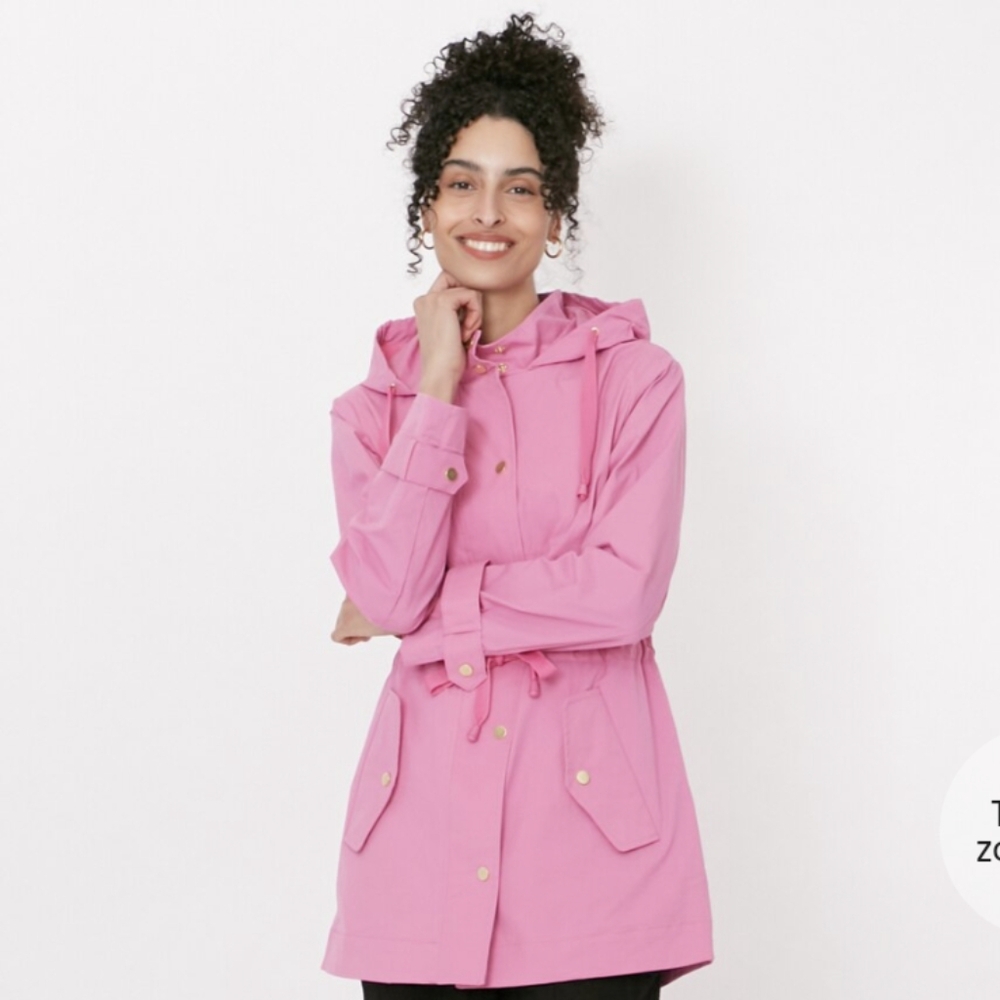 NUAGE*super Pink Fixed Hood Anorak Zip Front Cinch Waist Goldtone Hardware Sz 1X